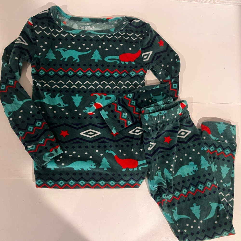 Cat & Jack Supersoft Fleece Christmas Dinosaur Pajamas 5T